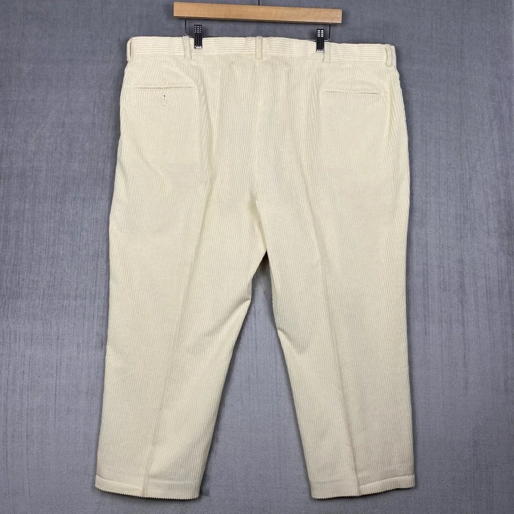 Vtg Lands End Corduroy Trousers Mens 44x26 Cream Made in USA Heritage Ivy Preppy